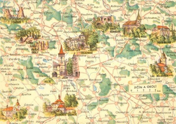 Jicin und Umgebung Landkarte mit Sehenswürdig