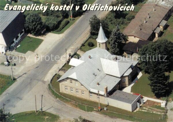 Oldrichov Oldrichow Evangelicky kostel Kirche Fliegeraufnah