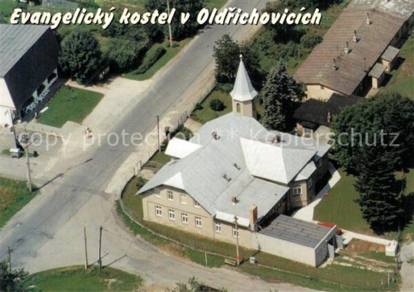 Oldrichow Oldrichov Evangelicky kostel Kirche Fliegeraufnah