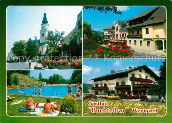Wenigzell Ortsmotiv mit Kirche Gasthaus Buchtelba