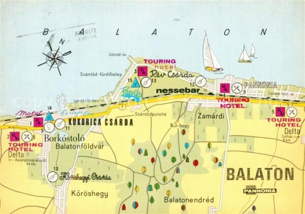 Balaton Plattensee Übersichtskarte Hotels Bars Restaurants
