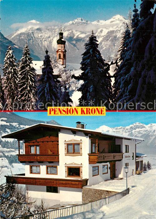 Fuegen Pension Krone Kirche Winterlandschaft Z