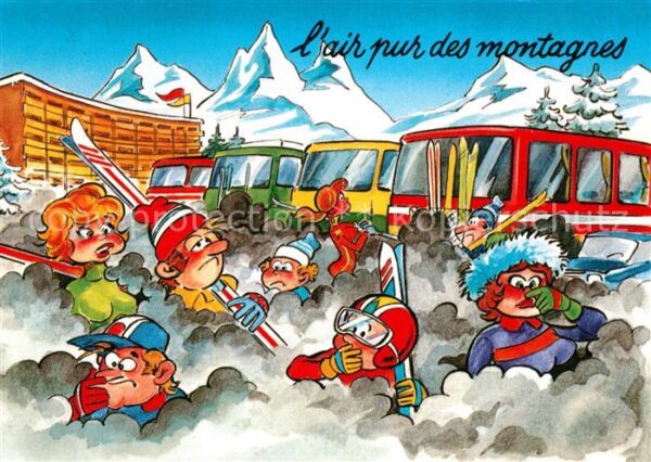 Skifahren Autobus Smog Humor Comic