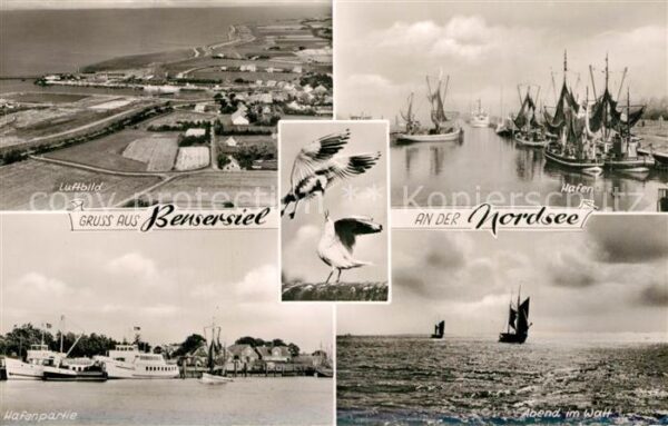 Bensersiel Fliegeraufnahme Hafen Abendstimmung im