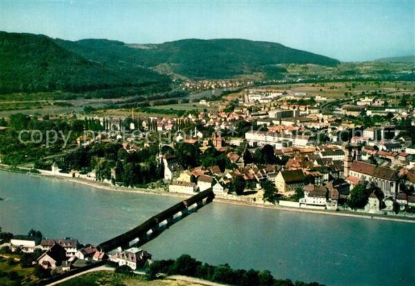 Saeckingen Rhein Fliegeraufnahme mit historischer Holzbr