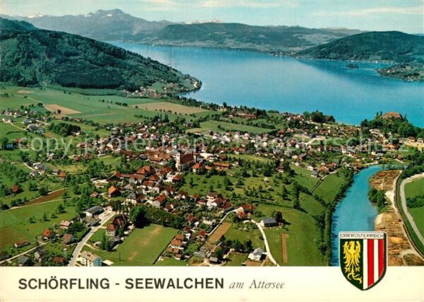 Schoerfling Attersee Seewalchen mit Schafberg Fliegeraufnahm