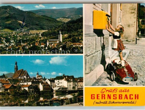 Gernsbach Panorama Teilansicht Mädchen am Postkas
