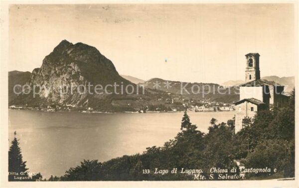 Lago di Lugano TI Chiesa di Castagnola e Monte San Salvat