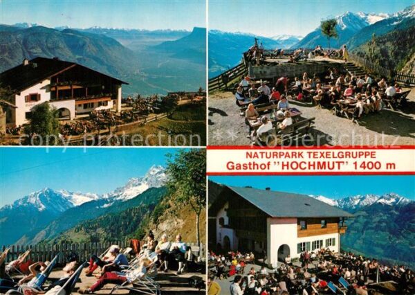 Dorf Tirol Gasthof Hochmut Terrasse Panorama
