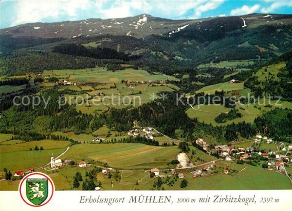 Muehlen Steiermark Fliegeraufnahme mit Zirbitzkogel