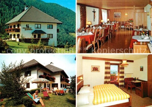 Steinegg Karneid Suedtirol Pension Schönegg Gastraum Liegewiese Zi