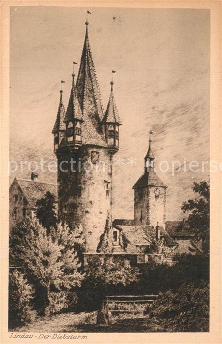 Lindau Bodensee Diebsturm Radierung J. Marschall Künstl