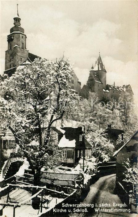 Schwarzenberg Erzgebirge Kirche und Schloss Winterstimmung