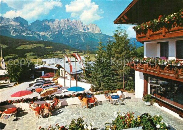 Ellmau Tirol Hotel Bär Terrasse Blick zum Wilden Kai
