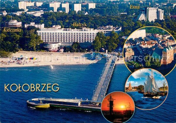 Kolobrzeg Polen Hotel Seebrücke Strand Fliegeraufnahme
