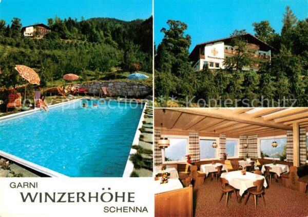 Schenna Meran Pension Winzerhöhe Gastraum Swimming Po