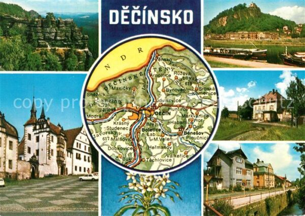 Decin Boehmen Teilansichten Elbe Landschaftspanorama