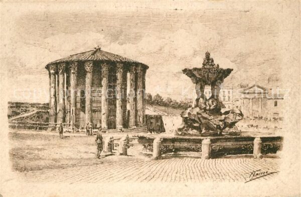 Roma Rom Tempio di Vesta Zeichnung Künstlerkarte