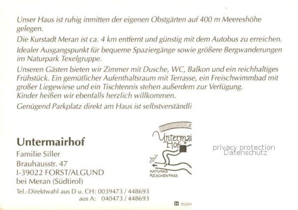 Forst Meran Gästehaus Pension Untermairhof Swimming – Bild 2