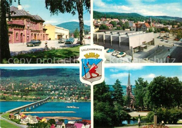 Lillehammer Teilansichten Kirche Brücke Wappen