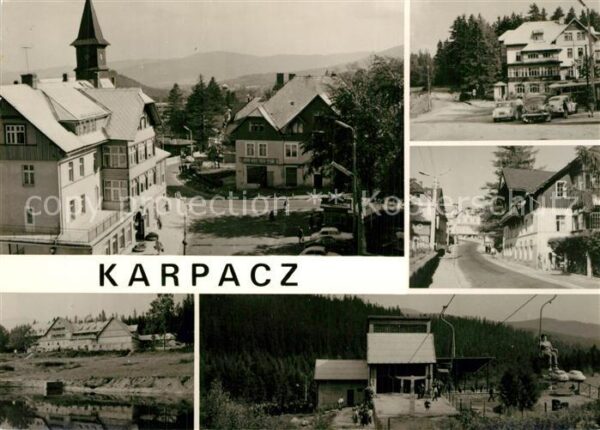 Karpacz Ortsmotiv mit Kirche Hotels Sessellift