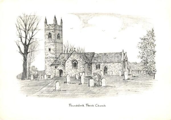 Poundstock Cornwall Parish Church Drawing Künstlerkarte