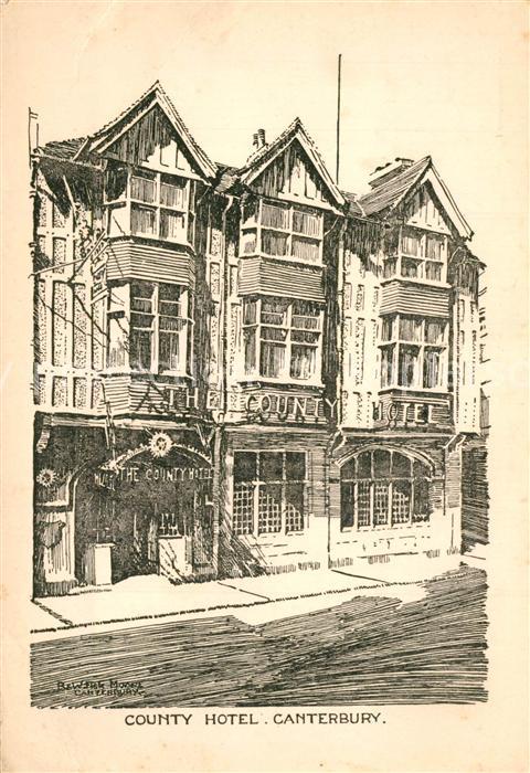 Canterbury Kent County Hotel Drawing Künstlerkarte