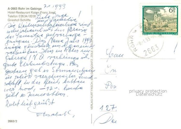 Rohr Gebirge Hotel Kaiser Franz Josef Ortsmotiv mit – Bild 2