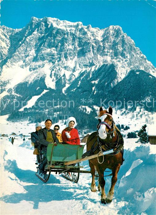 Ehrwald Tirol Pferdeschlitten mit Zugspitzmassiv Wett