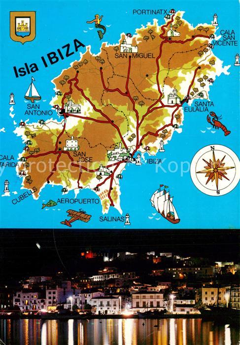 Ibiza Islas Baleares Inselkarte Ibiza bei Nacht