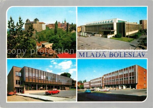 Mlada Boleslav Jungbunzlau Panorama mesta s hradem Dum kultury ROH