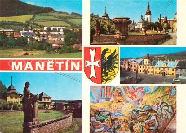 Manetin Panorama Schloss Marktplatz Brunnen Gem
