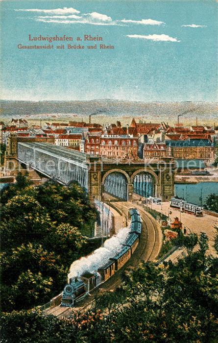 Ludwigshafen Rhein Gesamtansicht mit Brücke