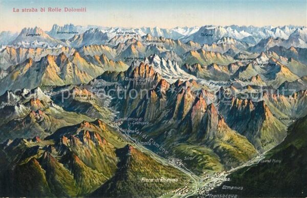 Dolomiti La strada di Rolle Panoramakarte