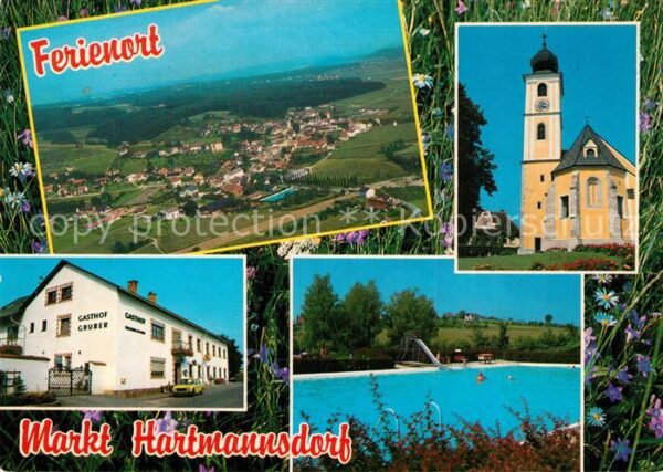 Markt Hartmannsdorf Panorama Kirche Gasthof Gruber Freibad