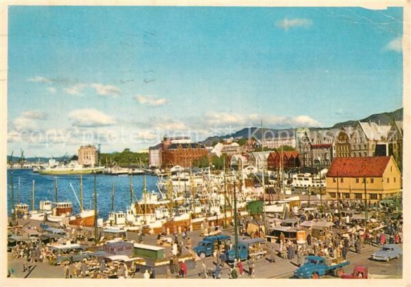Bergen Norwegen Fisketorvet med Vagen og Tyskebryggen