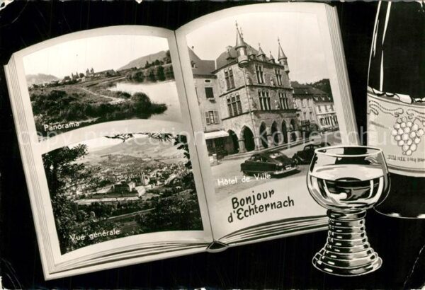 Echternach Panorama Hôtel de Ville Buch Weinglas