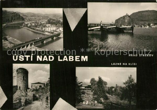 Usti nad Labem Panorama Elbetal Brücke Binnenschiffahr