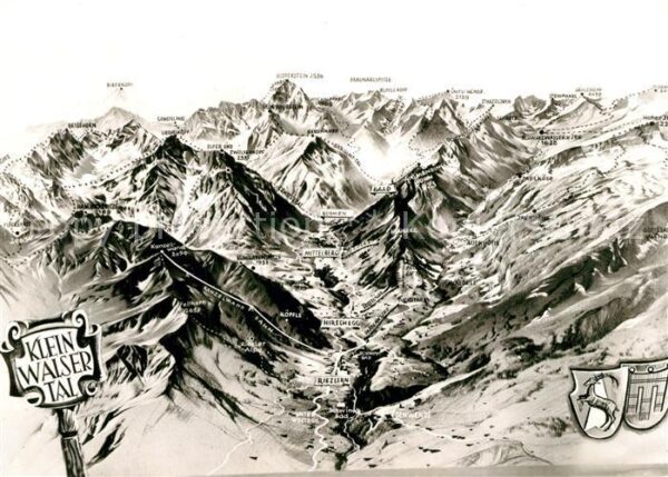 Kleinwalsertal Panoramakarte Alpen aus der Vogelperspe