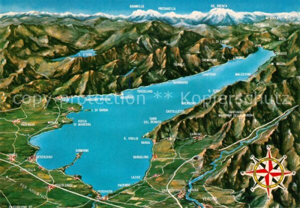 Gardasee Lago di Garda und Umgebung Alpen aus der Vogelperspek