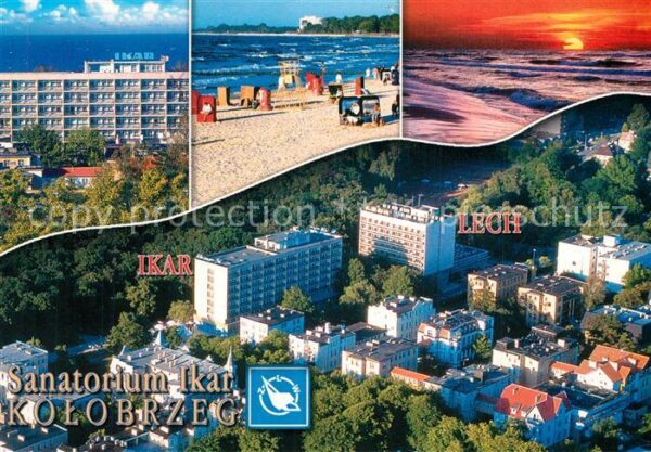 Kolobrzeg Polen Sanatorium Ikar Strand Sonnenuntergang