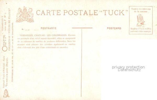 Verlag Tucks Oilette Nr. 9 Versailles Chateau Colonnades – Bild 2