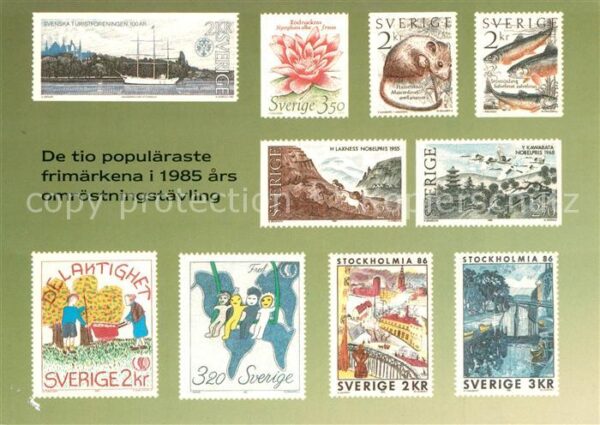 Briefmarken auf Postkarte Sverige Schweden 1985