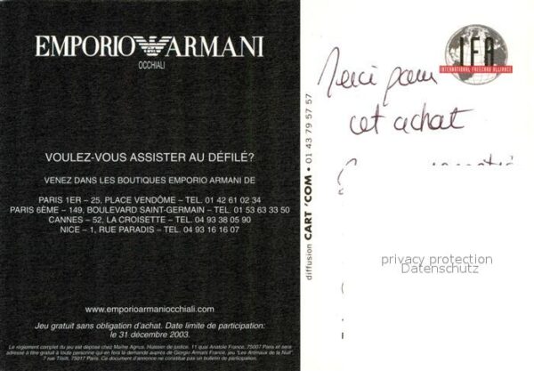 Eulen Owl Hibou Chouettes-- Sonnenbrille Werbung Emporio Armani – Bild 2