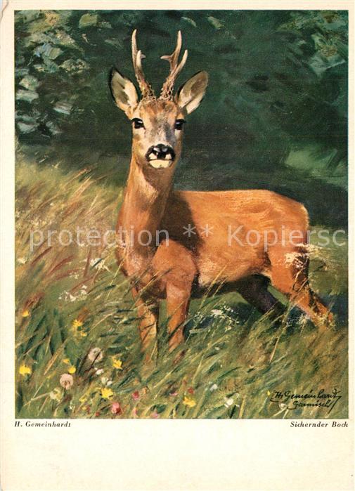 Kuenstlerkarte H. Gemeinhardt Sichernder Bock Wiechman