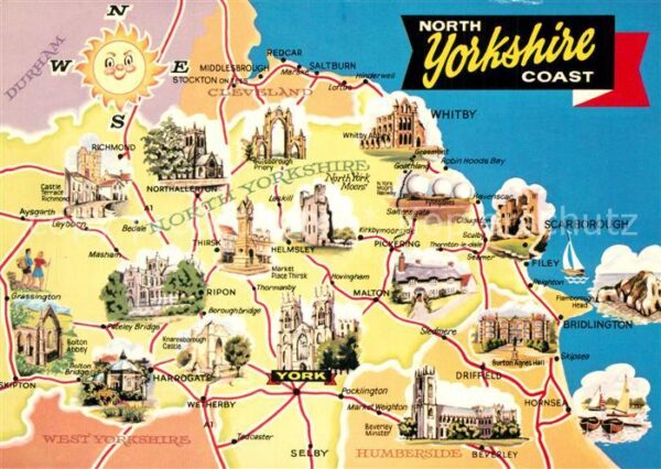 North Yorkshire Landkarte der Region mit Sehenswürdigke