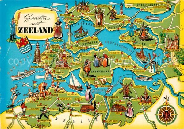Zeeland Niederlande Landkarte der Region mit Sehenswürdigke