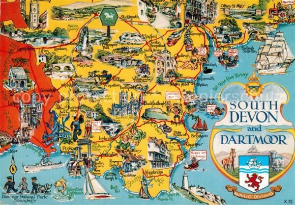 South Devon and Dartmoor Landkarte mit Sehenswürdig