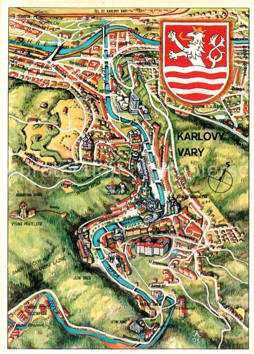 Karlovy Vary Landkarte aus der Vogelperspektive Wapp