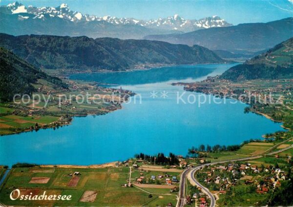 Ossiachersee Fliegeraufnahme mit Julische Alpen